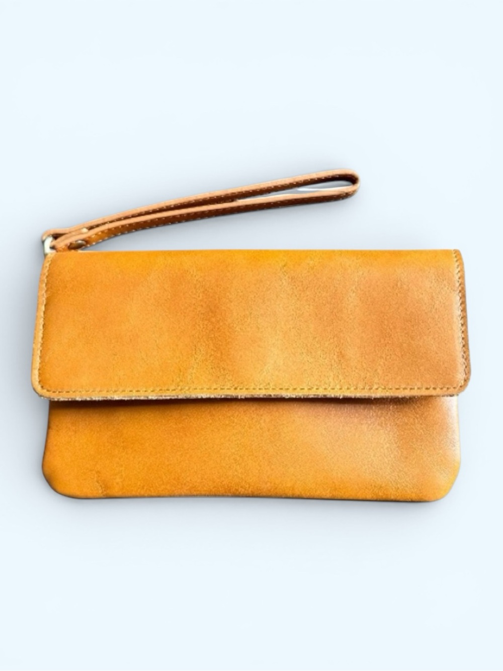 Classic Leather Wristlet Clutch in Caramel